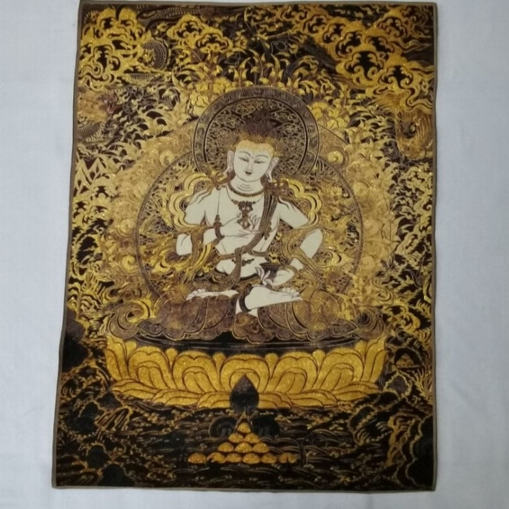 古玩收藏唐卡刺绣画织锦布画 宗教佛像金刚萨...