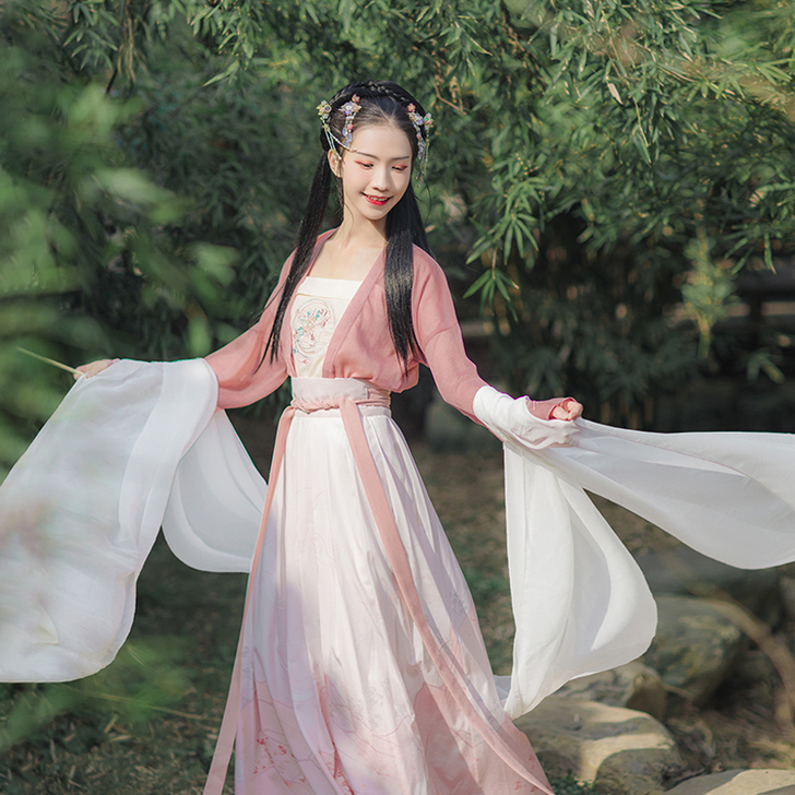 汉尚华莲立春传统汉服女刺绣对襟上襦搭配一片...