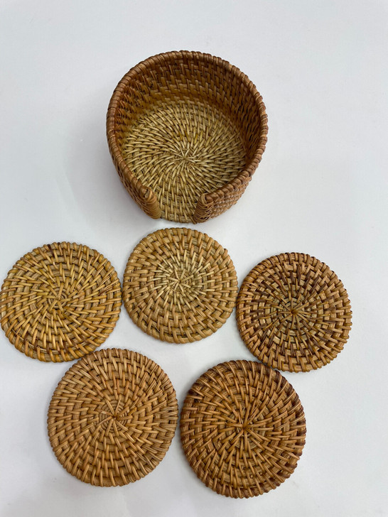 手工编织越南藤编杯垫茶具藤木养壶垫 越南老...