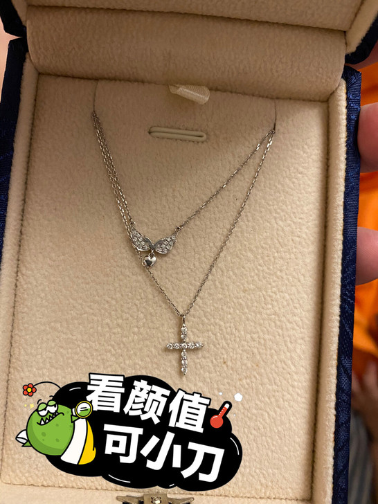 周大福18k白金钻石锁骨链 天使之翼280...