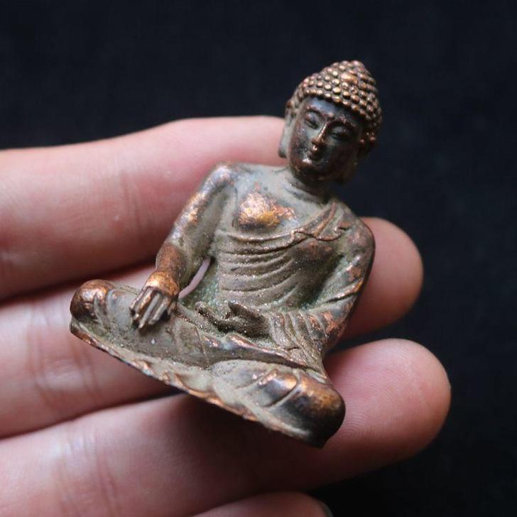 古玩合金铜实心佛摆件铜佛祖手把件藏密药师佛...