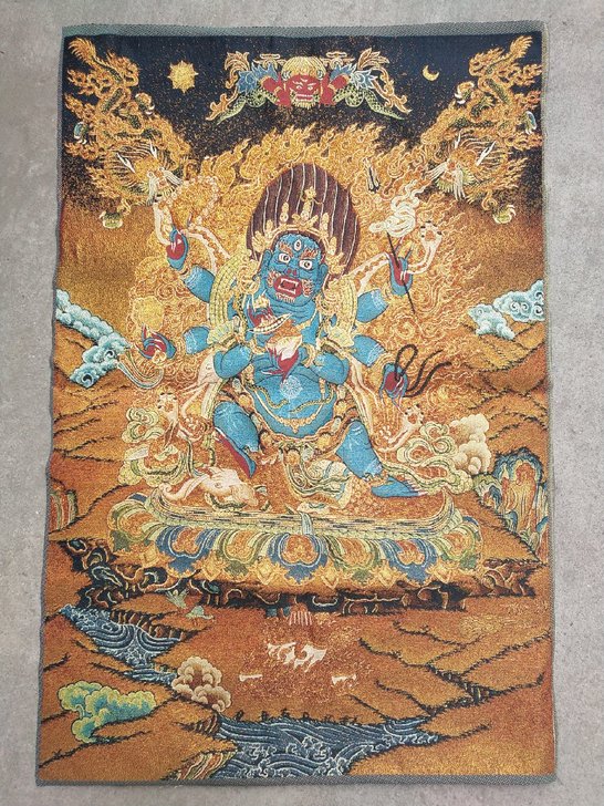 #另类唐卡#织锦唐卡六臂玛哈嘎拉一副苏州刺...