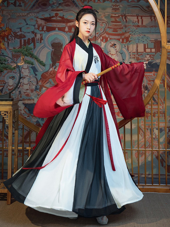 汉服，红色魏晋风汉服，广袖流仙裙红色齐腰。