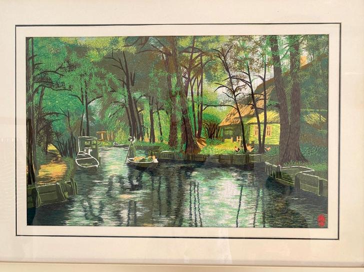 风景优美（平湖秋月）的手工苏绣画（全新），...