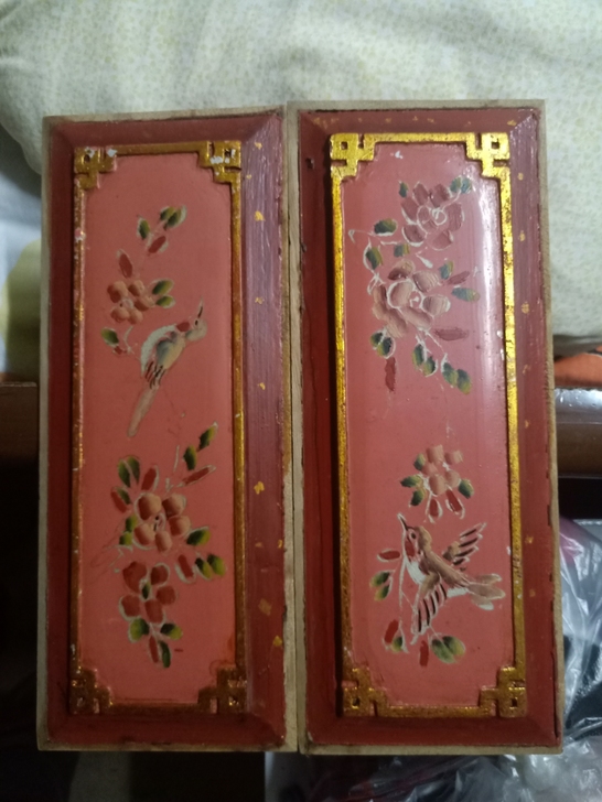 木雕老漆画板老物件古玩民俗摆件装饰旧货两件...