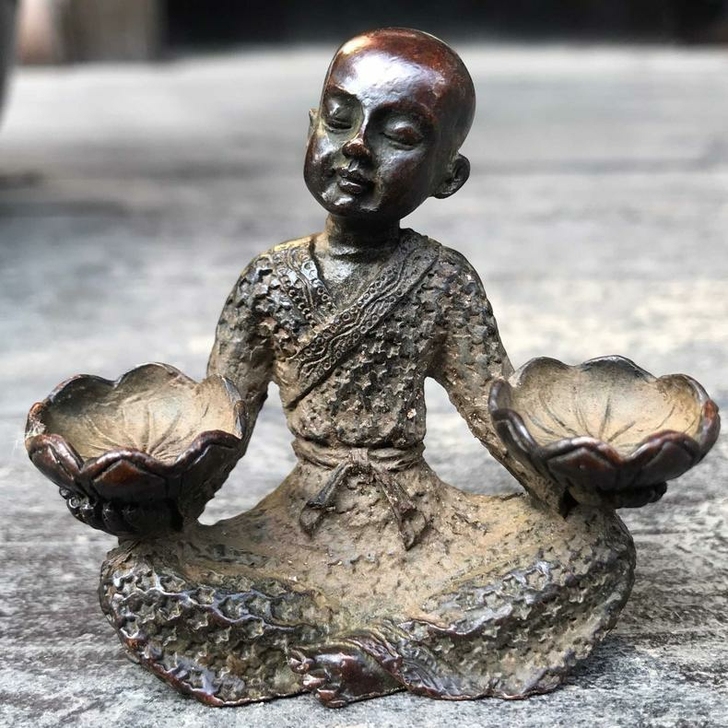 紫铜小和尚手捧莲花铜佛招财进宝 纯铜佛像摆...