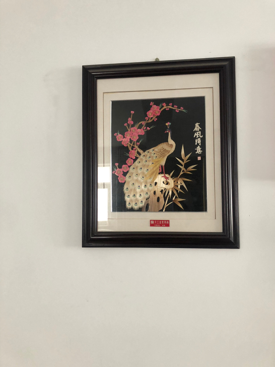 手工麦草画，孔雀，春风得意。