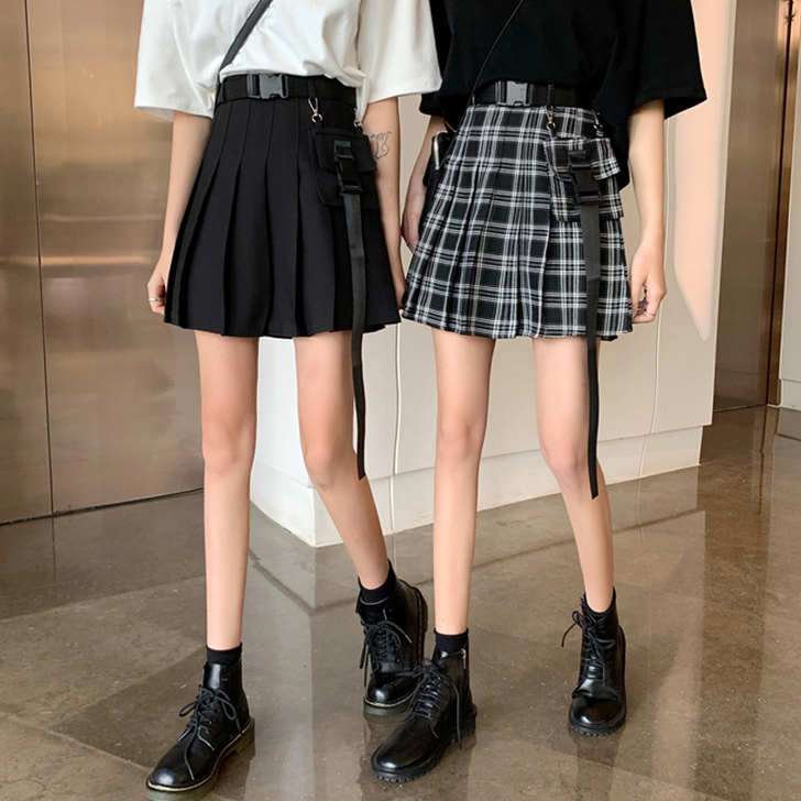 复古港风工装裙秋装2020新款韩版高腰A字...