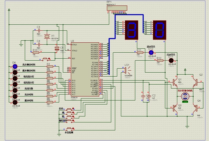 51单片机设计的全自动洗衣机方案，带仿真图...