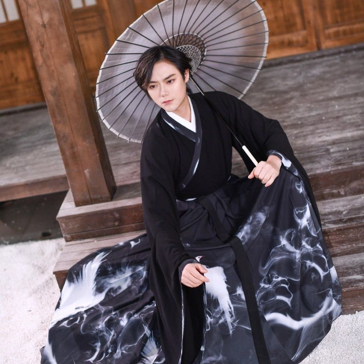 汉服重明魏晋风男女情侣交领齐腰襦裙水墨印花...