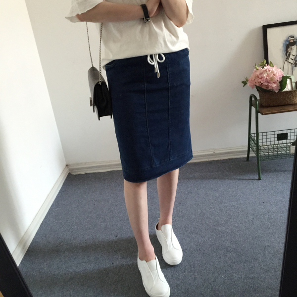 全新！韩国代购！超百搭洗水棉弹牛仔铅笔裙