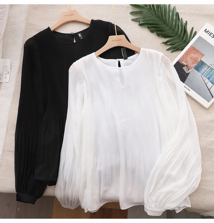 洋气仙女上衣 春秋新款超仙韩版灯笼长袖圆领...