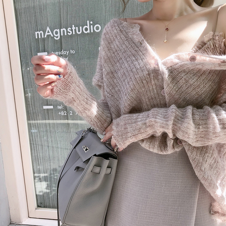 ByYou 2018秋季新款马海毛粉色毛衣...