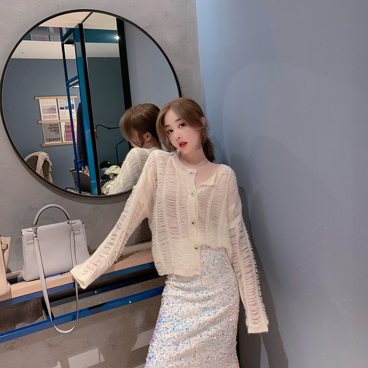 ByYou 秋冬米色针织毛衣外套女2019...