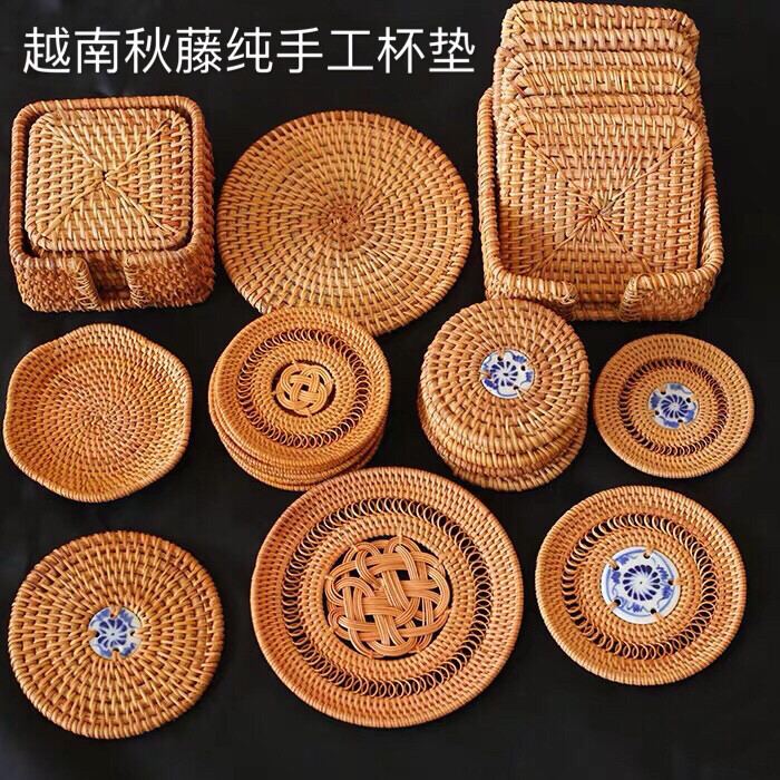 越南秋藤编镂空杯垫碗垫 隔热垫 瓶垫 品茗...