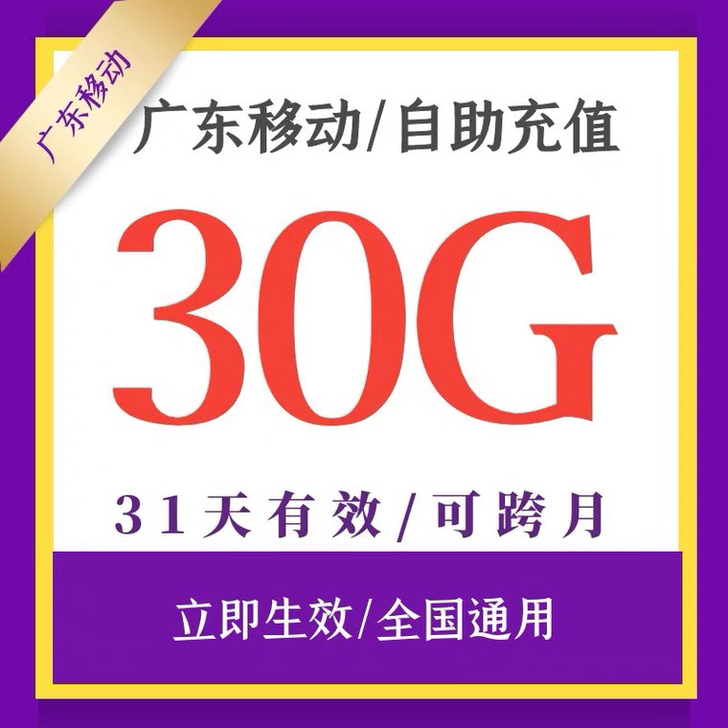 最新广东移动流量31天30G包   ！