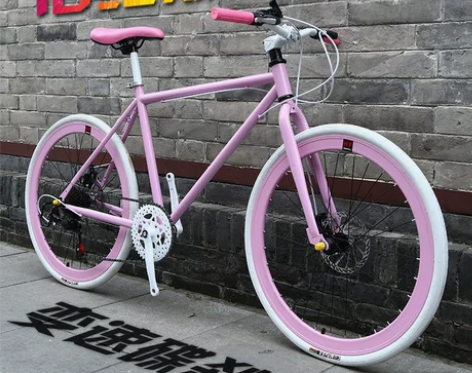 变速死飞自行车彩色男单车女学生手刹公路双碟...