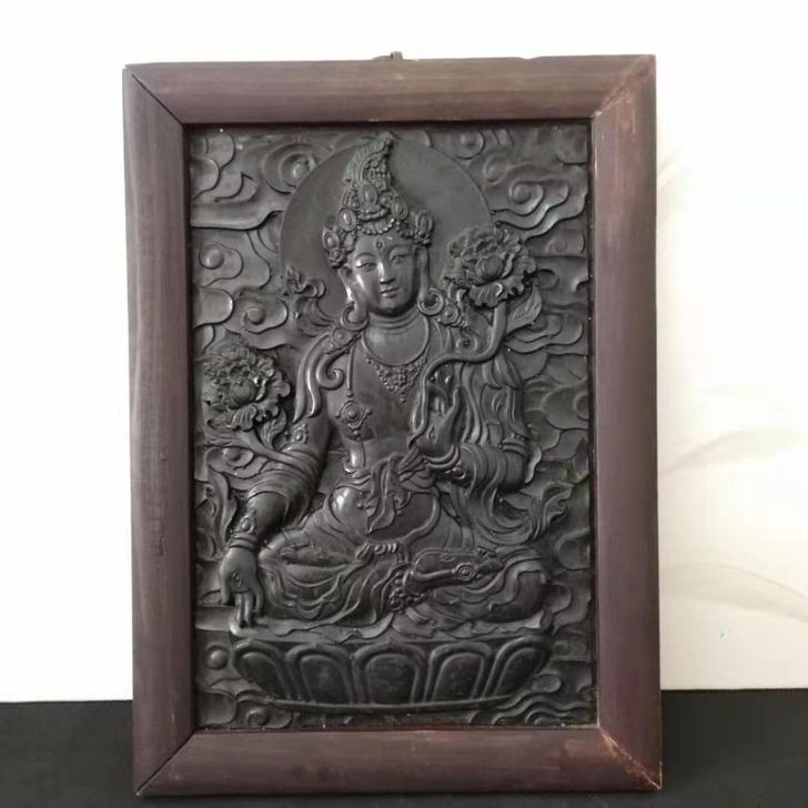 石雕工艺品手工雕刻立体浮雕观音坐莲工艺品壁...