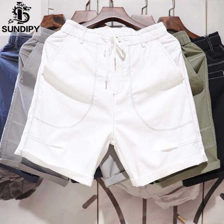 男士薄款夏季宽松直筒休闲短裤INS松紧腰明...