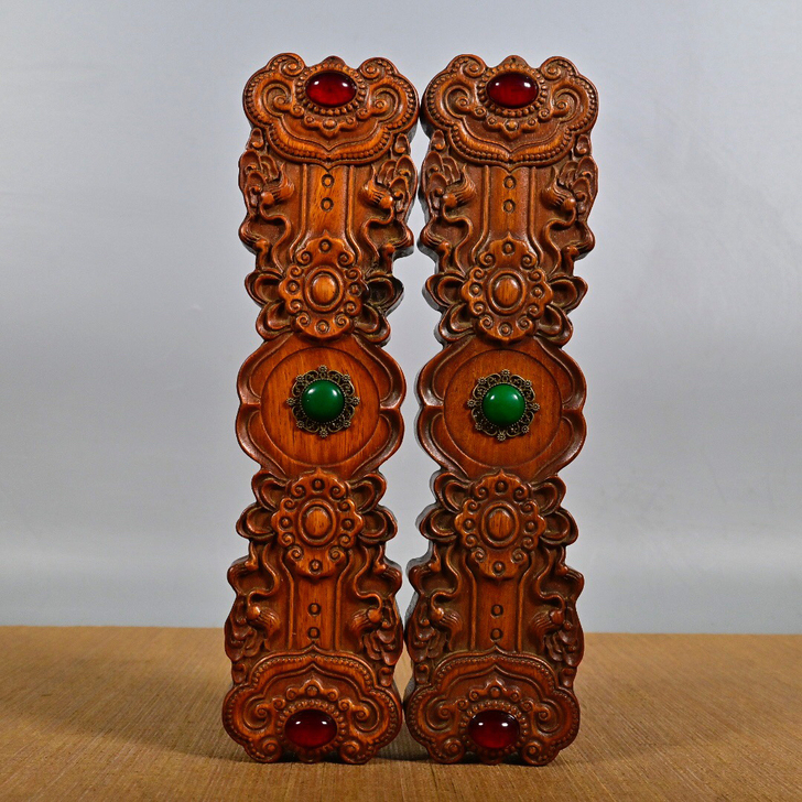 花梨木镶宝石镇纸镇尺一对