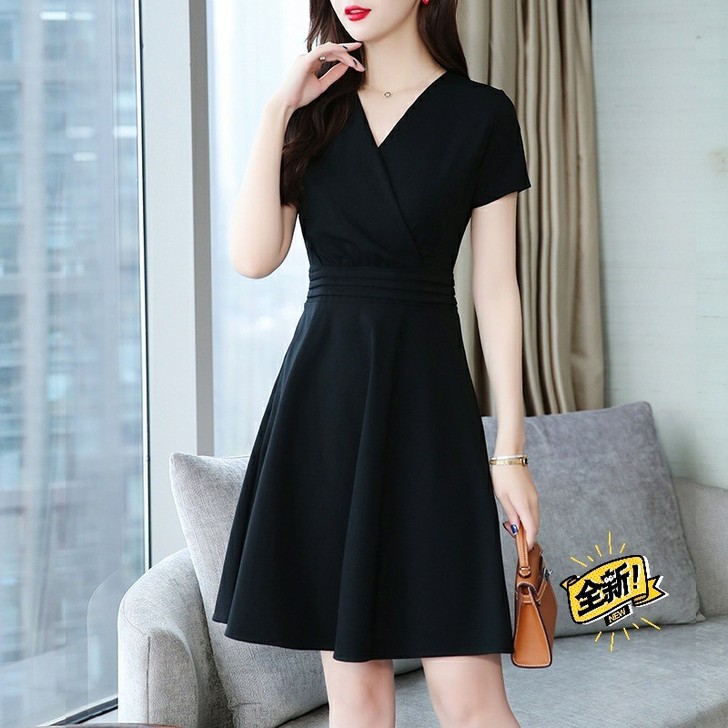 v领连衣裙子女装夏天2021年新款春秋小个...