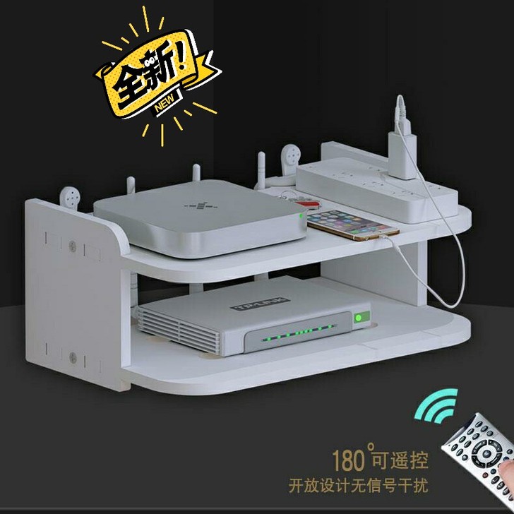 全新免打孔机顶盒置物架路由器收纳盒