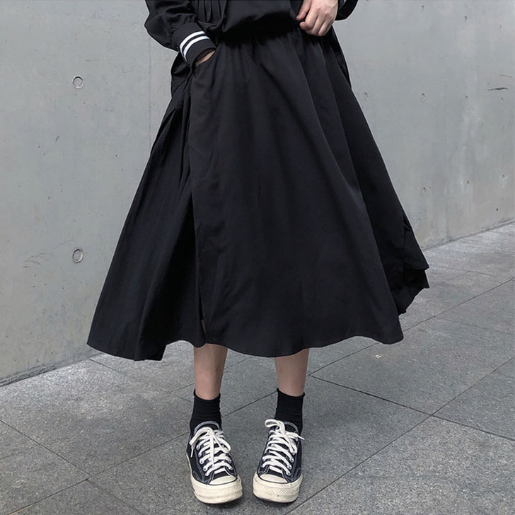 黑色半身裙女春秋2021新款气质暗黑系山本...