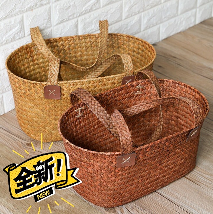 野餐篮草编提篮田园风手工编织花篮水果提篮杂...