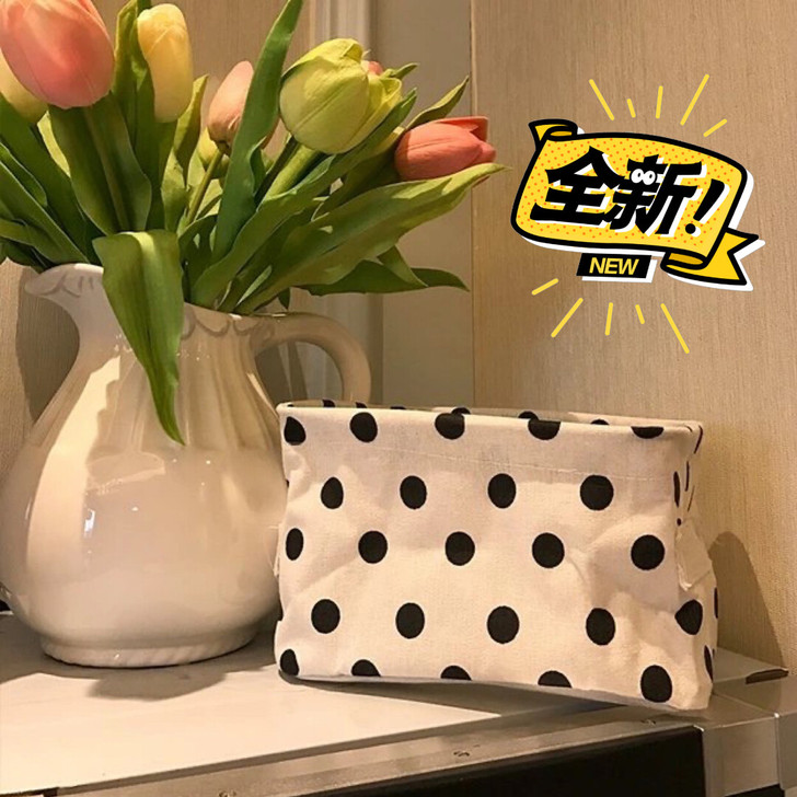 收纳筐日系ins韩风简约波点棉麻可折叠简便...