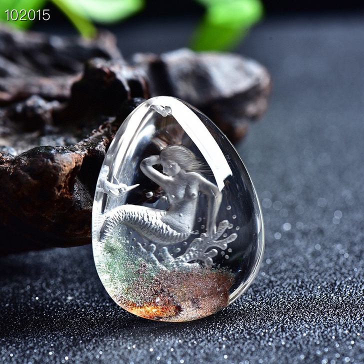 天然彩幽灵聚宝盆内雕美人鱼 吉祥如意，工艺...