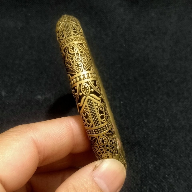 古法传承手镯男女款镂空黄铜磨砂情侣手环镯子...