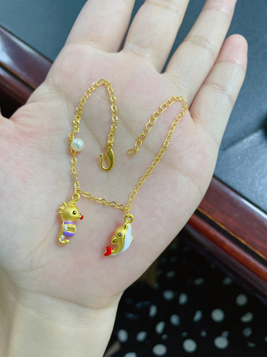 足金999黄金手链 珐琅彩工艺 克重：3....