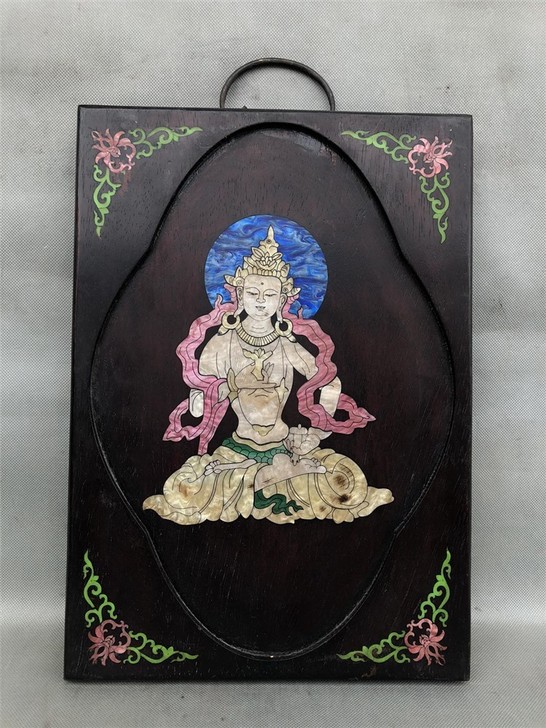 花梨木镶嵌彩贝挂屏