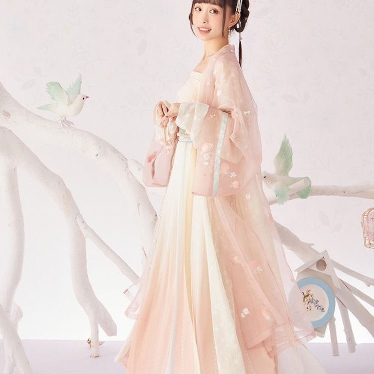 [十三余白桃乌龙]直领对襟长衫长褙子吊带汉...