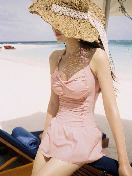 泳衣女韩国ins挂脖性感显瘦遮肚连体防走光