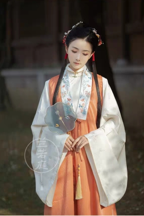 兰若庭 汉服 长比甲 双层 暗纹 绣花 明...