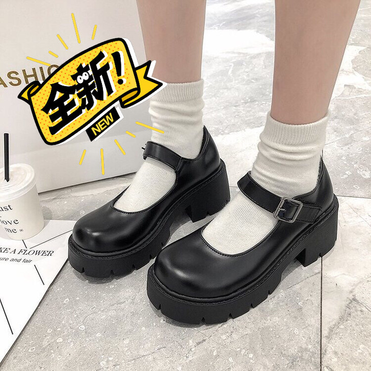 日系女jk制服鞋子增高厚底玛丽珍高跟复古单...