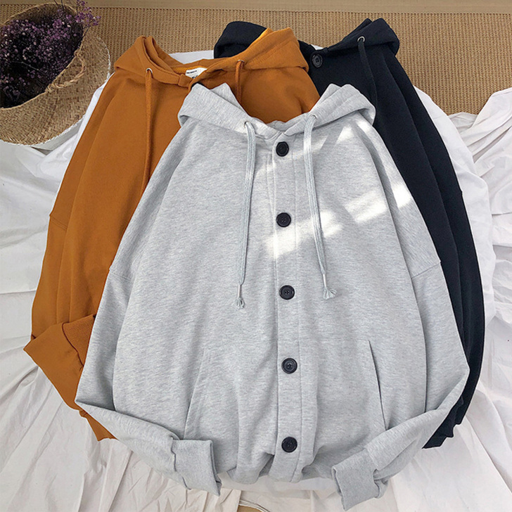 2020春季新款慵懒风连帽开衫卫衣女薄bf...
