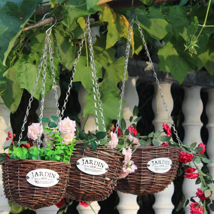 带铁链吊篮,草编藤编柳编花篮花盆吊篮绿萝盆...