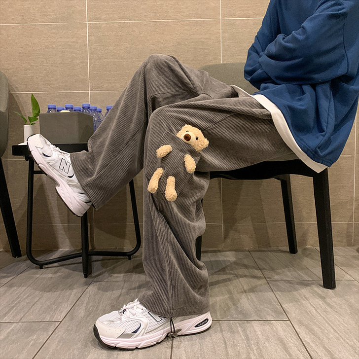 裤子女冬加绒加厚直筒阔腿灯芯绒休闲裤宽松显...