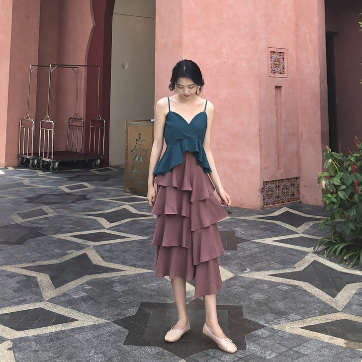 SYT时髦女神 荷叶边高腰半身裙百搭飘逸蛋...