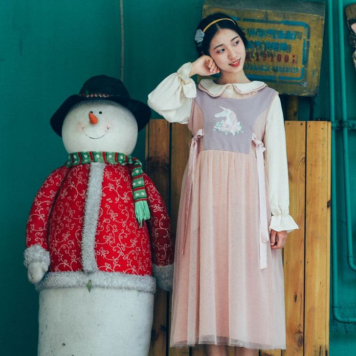 挞七原创 秋季新款独角兽刺绣针织背带裙少女...