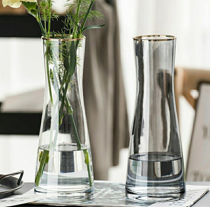 欧式简约透明玻璃花瓶现代大口创意落地北欧插...