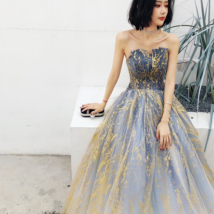 品位时尚奢华2019新款宴会年会抹胸长款新...