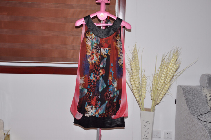 真丝雪纺拼接 夏季女裙一件 图案浮夸彰显个...