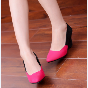 包邮新款坡跟女单鞋绒面浅口高跟尖头女鞋婚鞋...