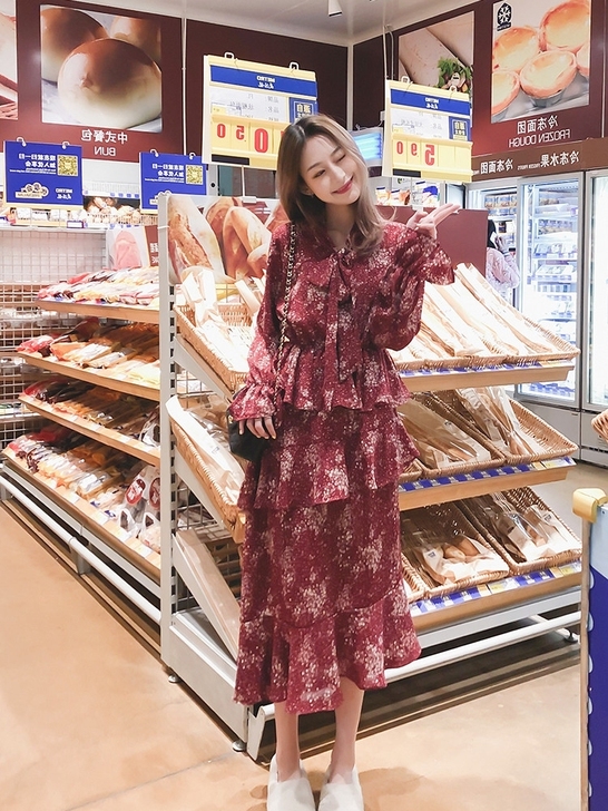 很仙的法国小众复古裙蛋糕裙雪纺连衣裙