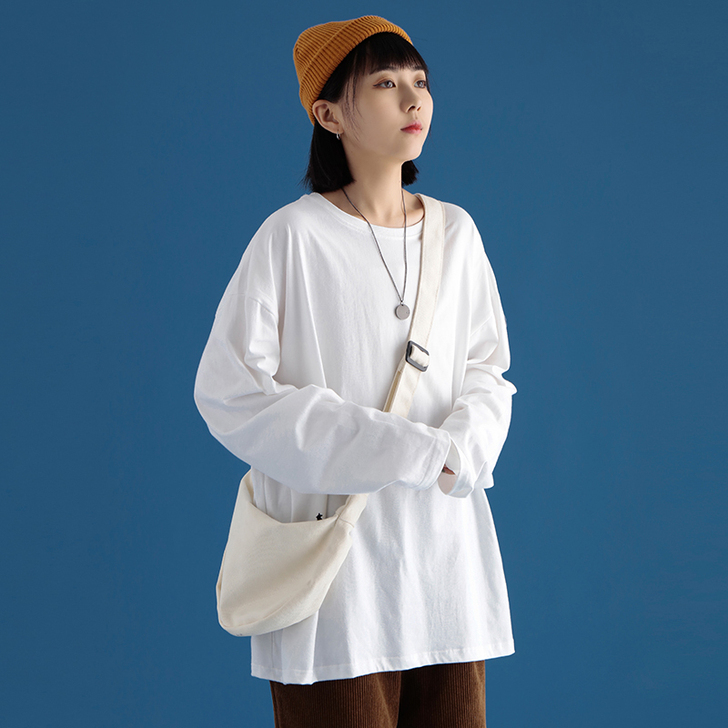 白色t恤女ins潮2021新款长袖春韩版宽...