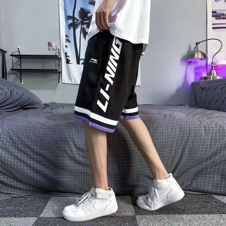 夏季蓝球训练短裤串标印花ing宽松运动五分...