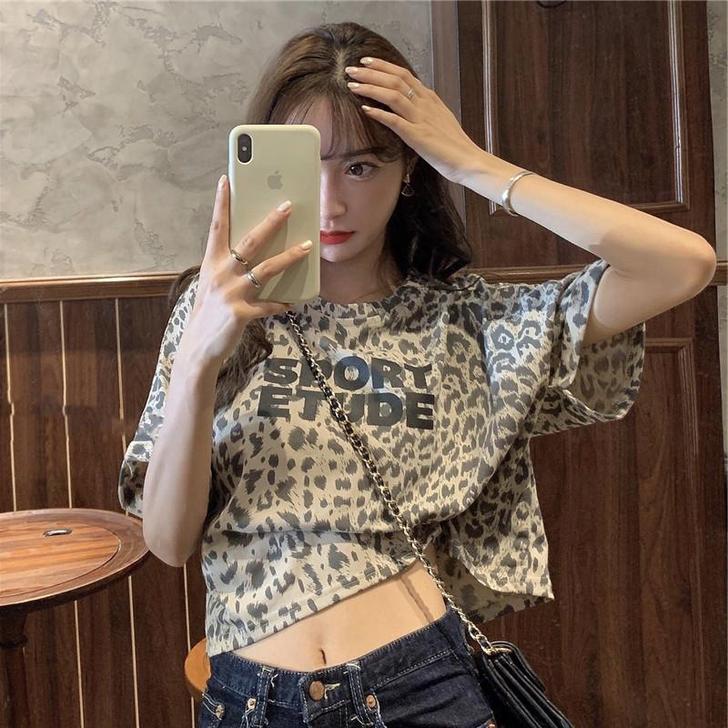 豹纹女T恤  短装
